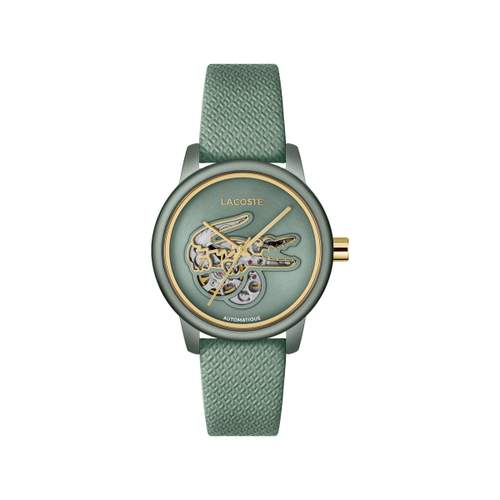 LACOSTE.12.12 automatisch dameshorloge, groene leren band