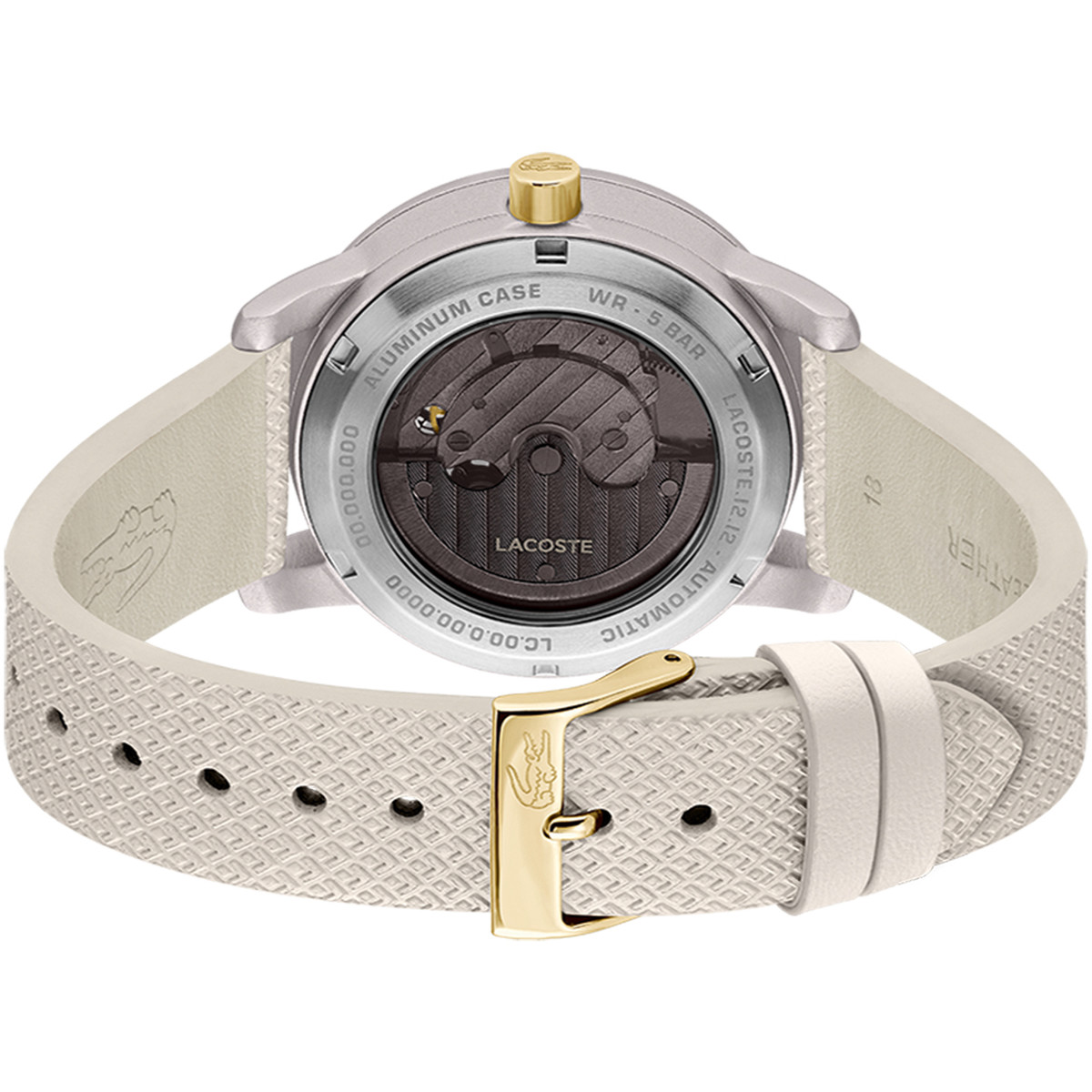 Montre LACOSTE.12.12 automatique femme automatique, bracelet cuir blanc - vue 3