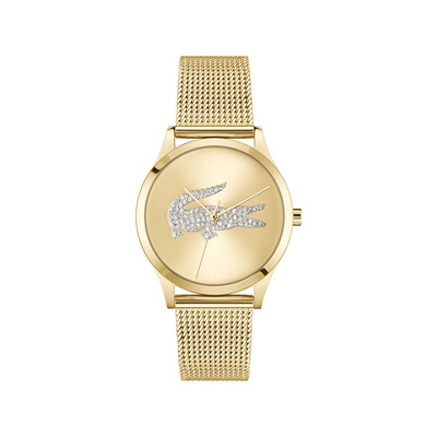 Montre LACOSTE crocodelle femme bracelet acier inoxydable doré jaune - vue 1