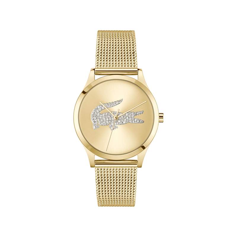Montre LACOSTE crocodelle femme bracelet acier inoxydable doré jaune - vue 1