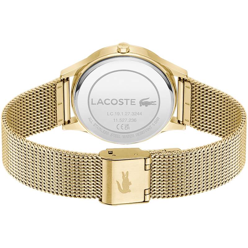 Montre LACOSTE crocodelle femme bracelet acier inoxydable doré jaune - vue 3