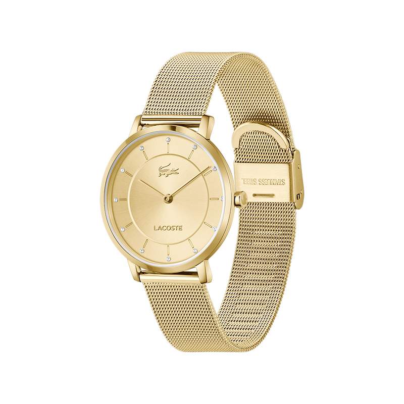 Montre LACOSTE crocorigin femme bracelet acier inoxydable doré jaune - vue 2