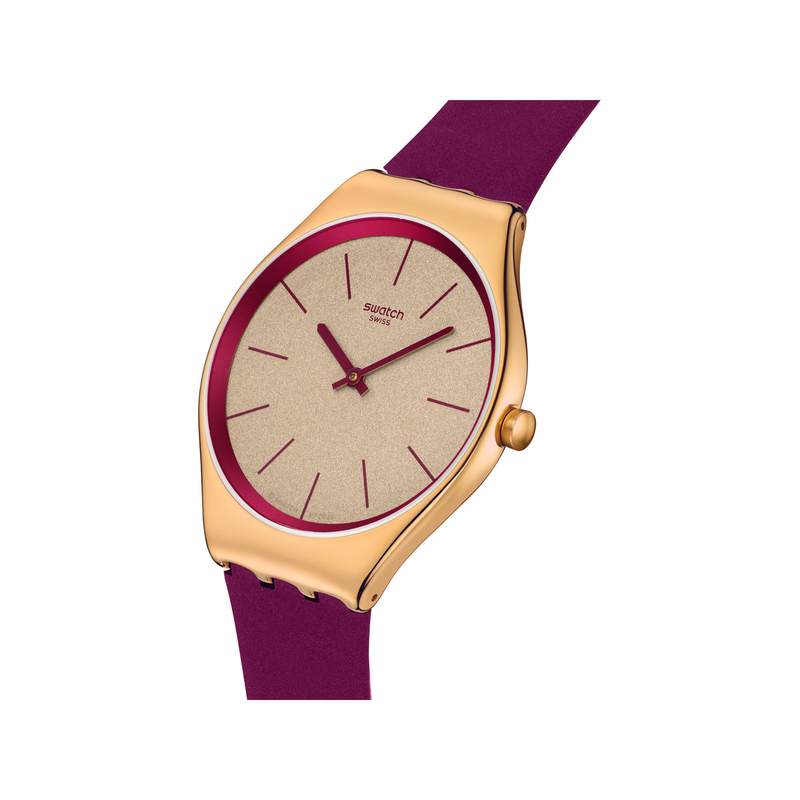 Montre SWATCH essentials femme bracelet cuir rouge - vue 2