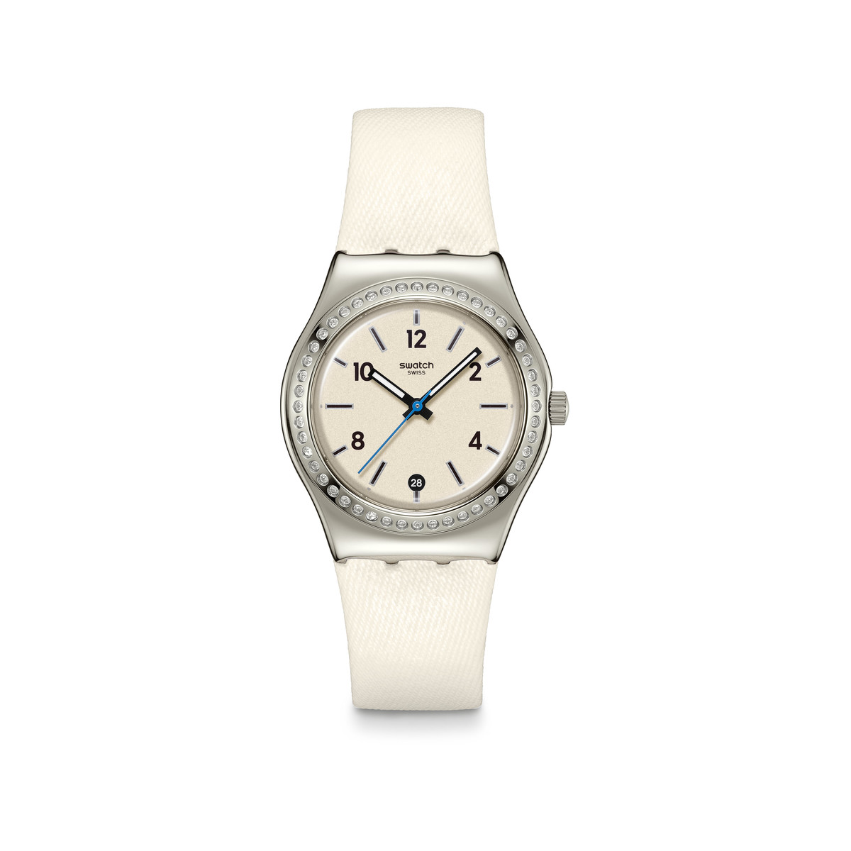 SWATCH essentials women's watch with white leather strap