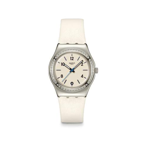 SWATCH essentials dameshorloge met wit leren bandje