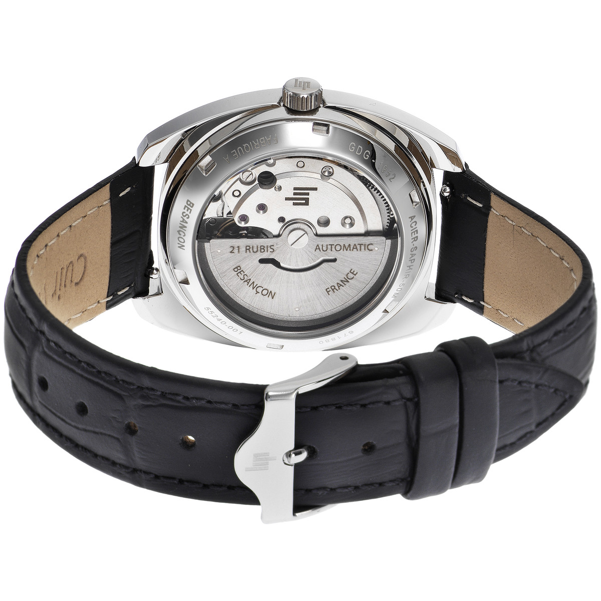 Montre LIP Général de Gaulle mixte automatique, bracelet cuir noir - vue 3