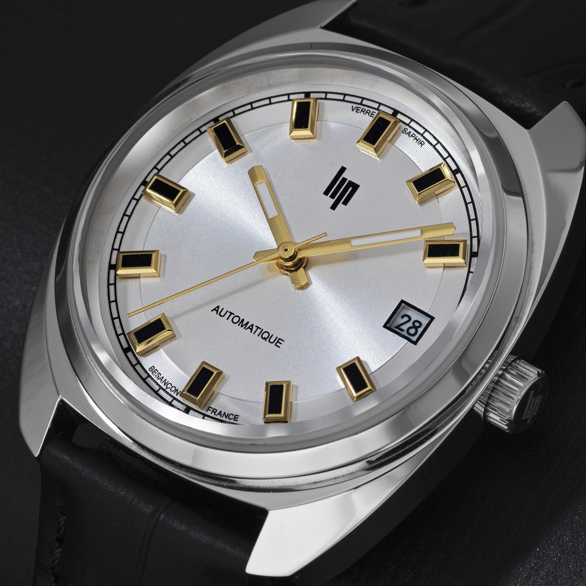 Montre LIP Général de Gaulle mixte automatique, bracelet cuir noir - vue D1