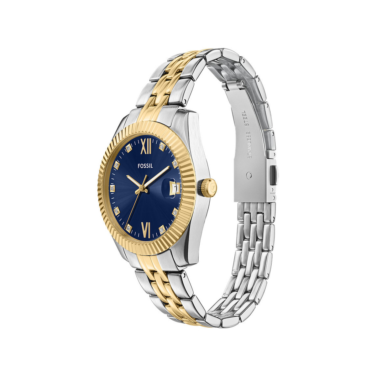 FOSSIL Scarlette dameshorloge met tweekleurige roestvrijstalen armband in geel - afbeelding 2