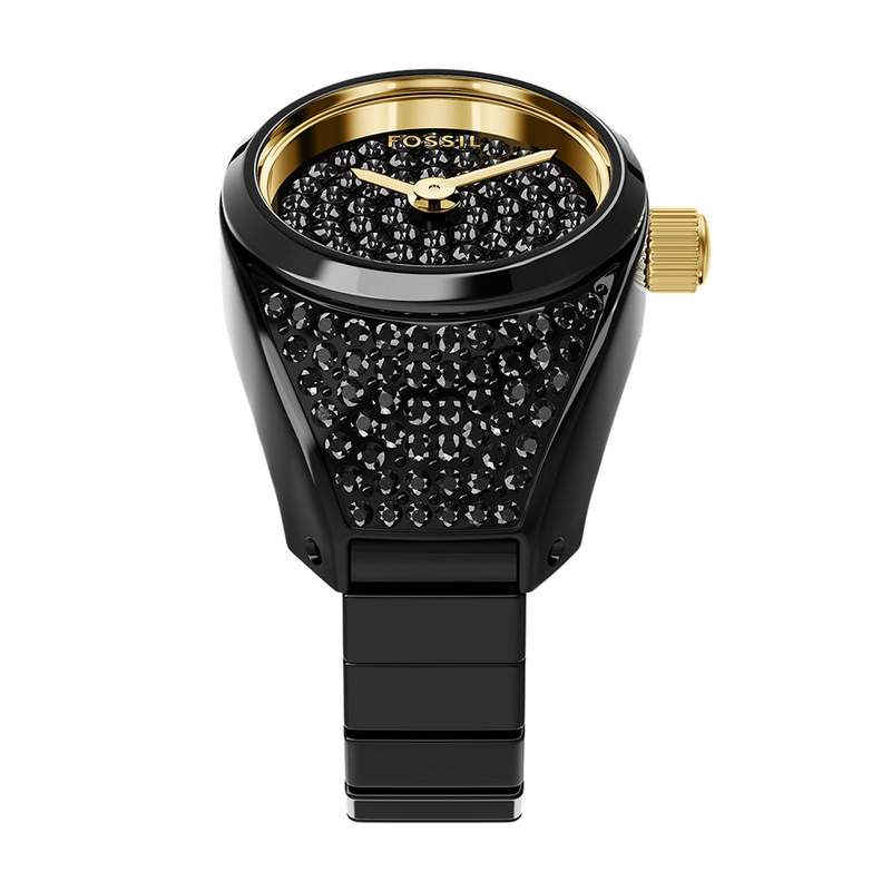 FOSSIL watch ring women's watch black stainless steel bracelet - view D1