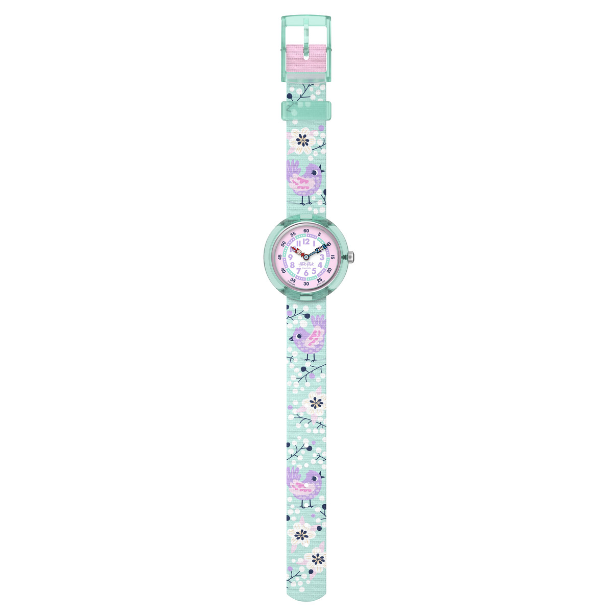FLIK FLAK pattern paradise children's watch with recycled pet strap in green - view D1
