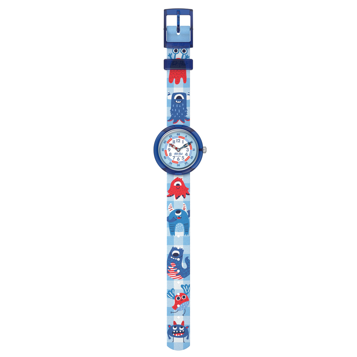 FLIK FLAK pattern paradise children's watch with recycled pet strap in blue - view D1