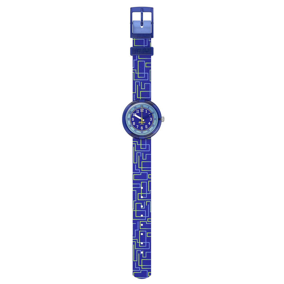 FLIK FLAK pattern paradise children's watch with recycled pet strap in blue - view D1