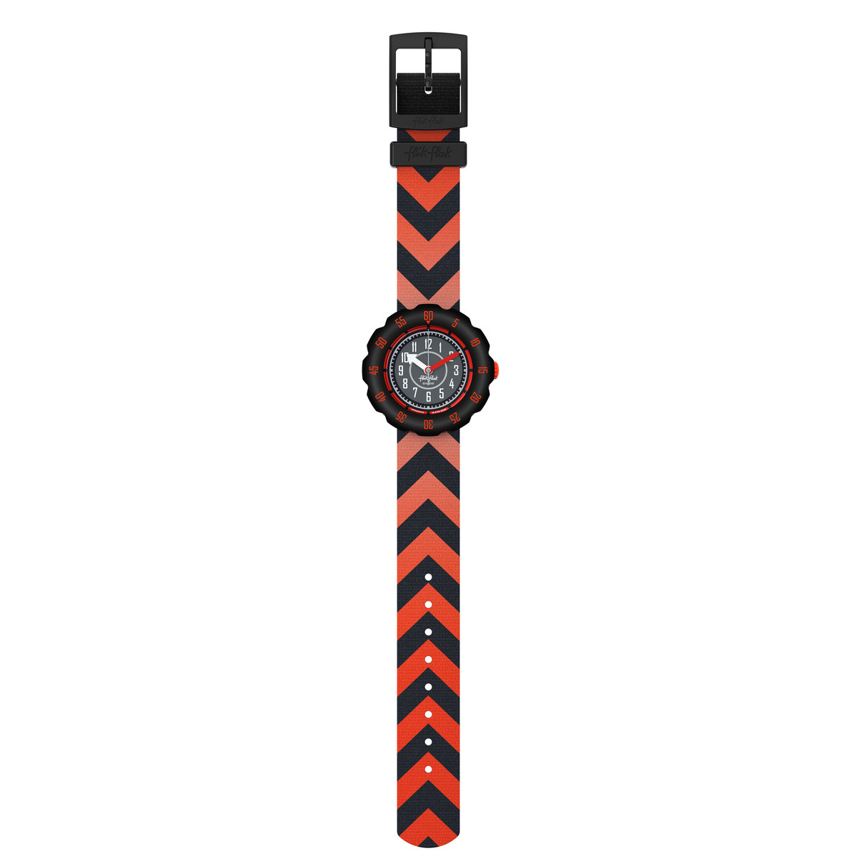 FLIK FLAK Pattern Paradise children's watch with recycled PET strap in black - view D1