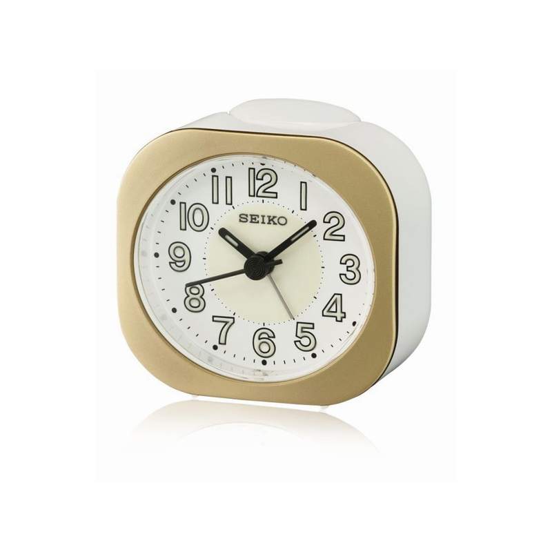 Réveil Seiko analogique plastique blanc et doré - vue 1
