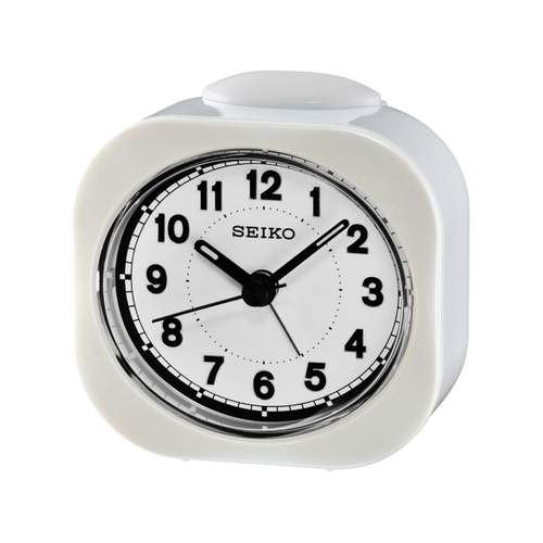 Analog Seiko white plastic alarm clock