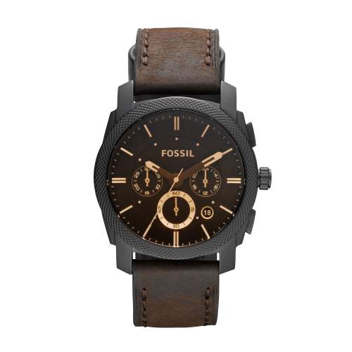 Fossil herenhorloge staal chronograaf zwart lederen band