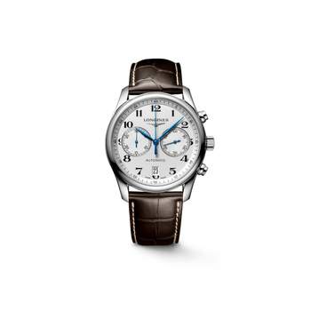 Longines men's watch with steel case and leather strap