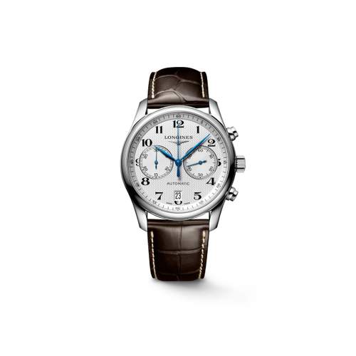 Longines men's watch with steel case and leather strap