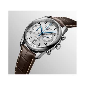 Longines men's watch with steel case and leather strap