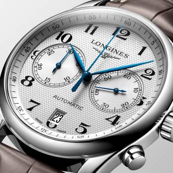 Longines men's watch with steel case and leather strap