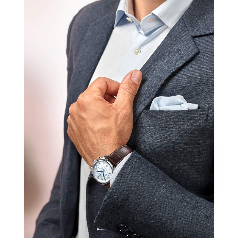 Montre Longines homme acier bracelet cuir - vue porté 1