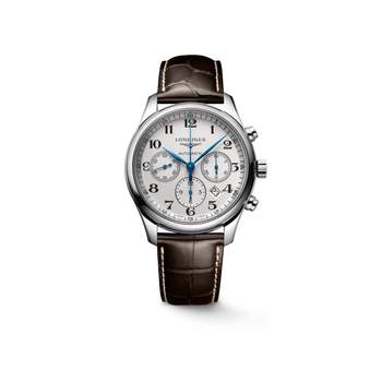 Longines men's watch with steel case and leather strap