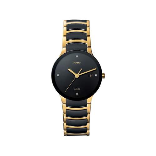 Montre RADO Centrix Diamonds homme acier doré et noir bracelet céramique