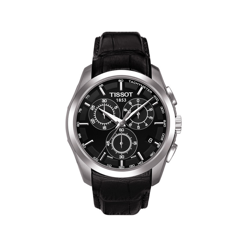 Montre Tissot homme chronographe acier bracelet cuir noir