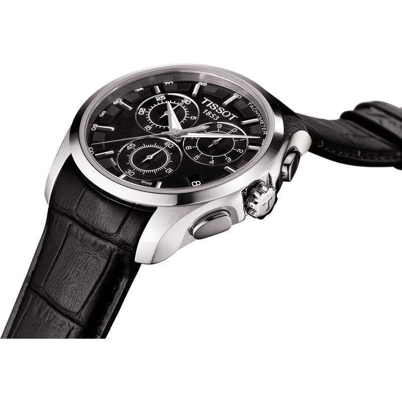 Montre Tissot homme chronographe acier bracelet cuir noir - vue 3