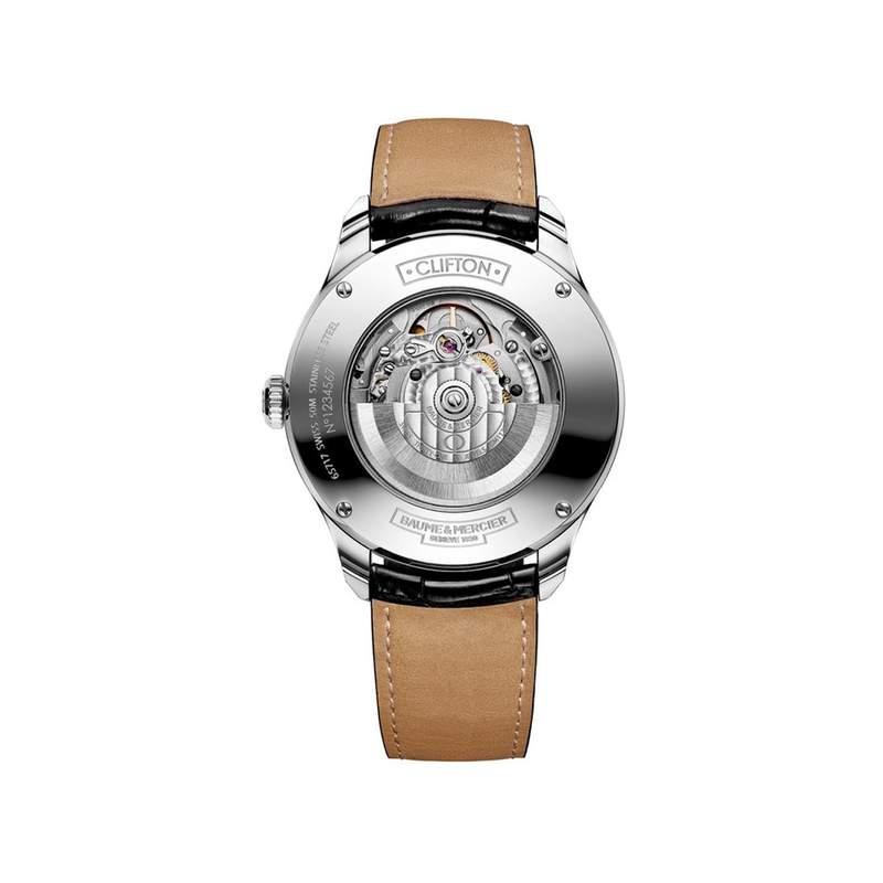 Montre Baume & Mercier Clifton homme automatique acier bracelet cuir noir - vue 3
