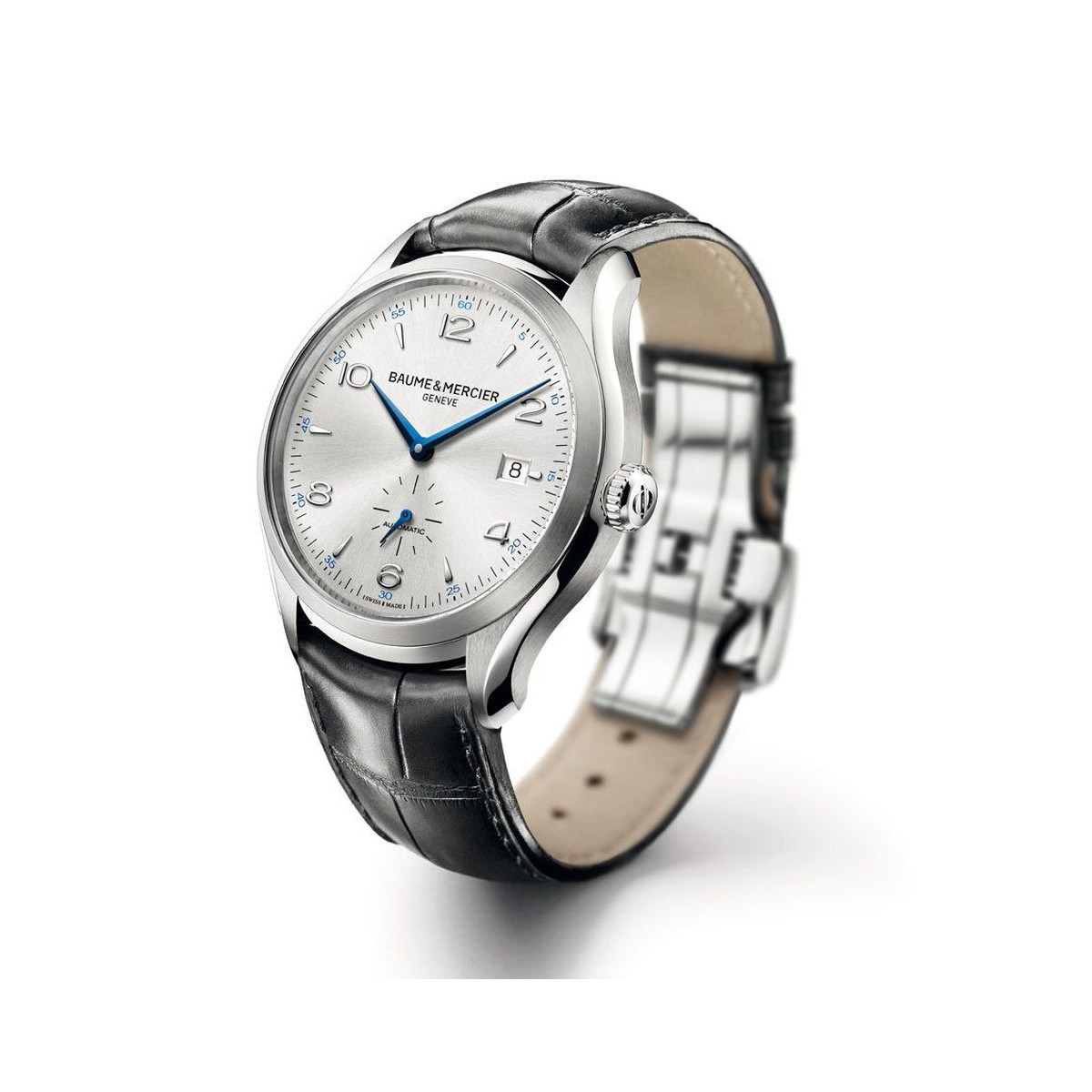 Montre Baume & Mercier Clifton homme automatique acier bracelet cuir noir - vue D1