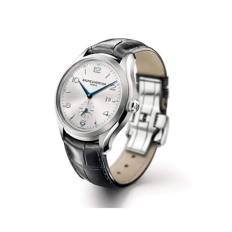 Montre Baume & Mercier Clifton homme automatique acier bracelet cuir noir - vue D1