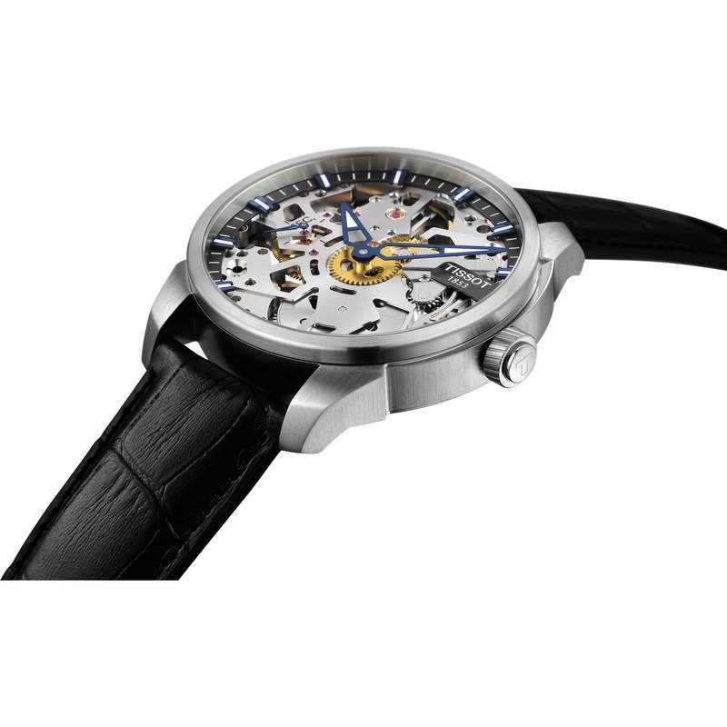 Montre Tissot homme mécanique squelette acier cuir - vue 2