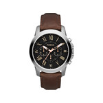 Montre Fossil homme chronographe acier bracelet cuir marron - vue 1