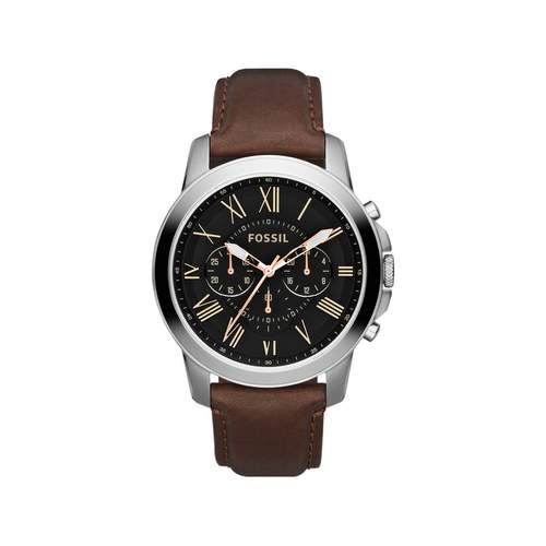Fossil men's chronograph steel watch brown leather strap