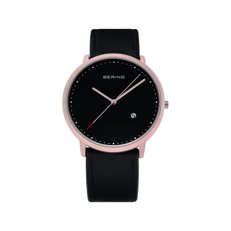 Montre Bering homme acier rose cuir marron - vue 1