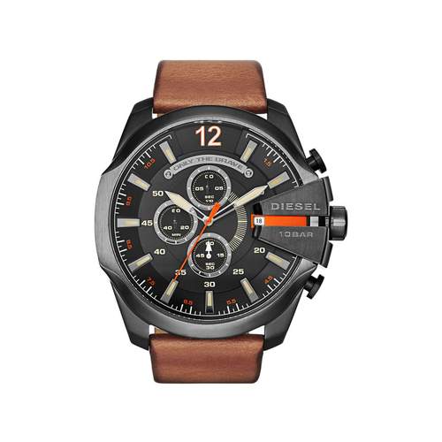 Diesel men's chronograph steel black leather watch