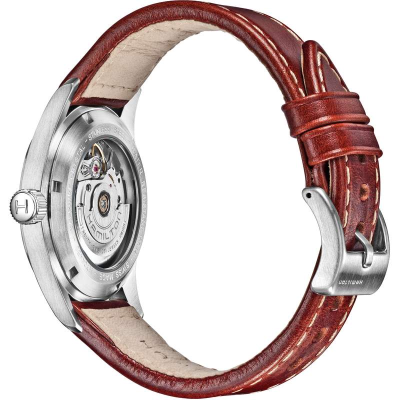 Montre Hamilton homme acier cuir marron - vue 3