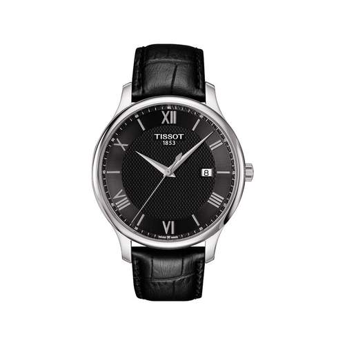 TISSOT CLASSIC TRADITION men's watch black dial black leather strap