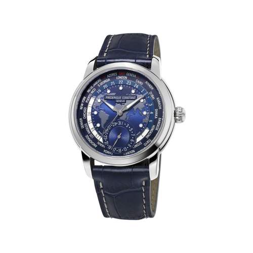 Montre Frederique Constant homme acier cuir bleu