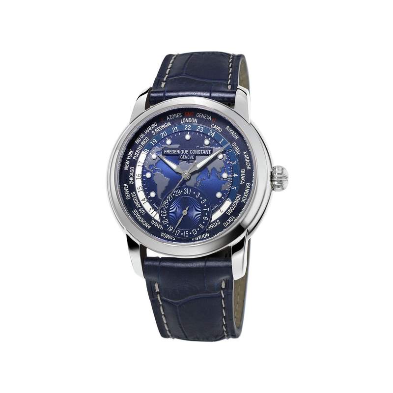 Montre Frederique Constant homme acier cuir bleu - vue 1