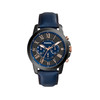Montre Fossil homme chronographe acier noir bracelet cuir bleu - vue V1
