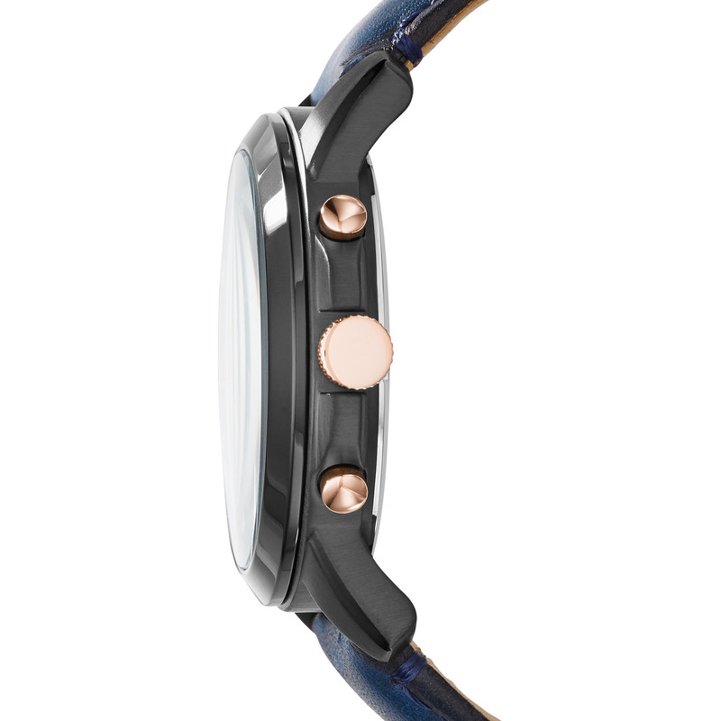 Montre Fossil homme chronographe acier noir bracelet cuir bleu - vue 2