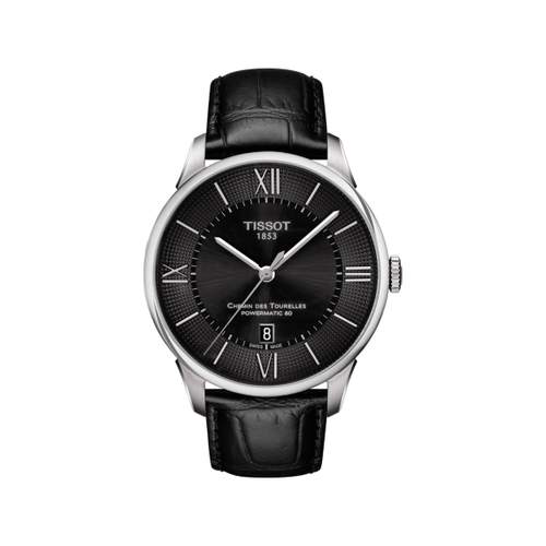 Automatisch stalen en zwart lederen herenhorloge van Tissot