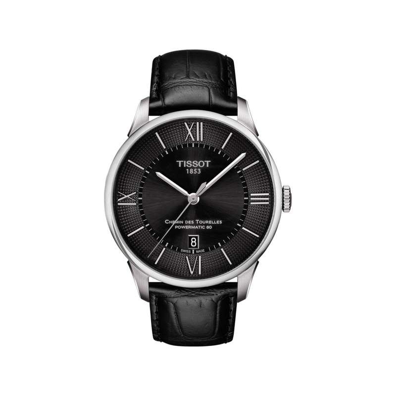 Montre Tissot homme automatique acier cuir noir - vue 1