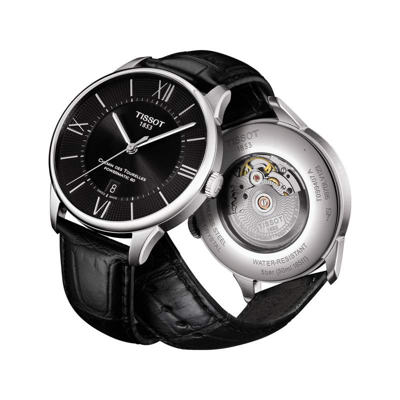 Montre Tissot homme automatique acier cuir noir - vue D2