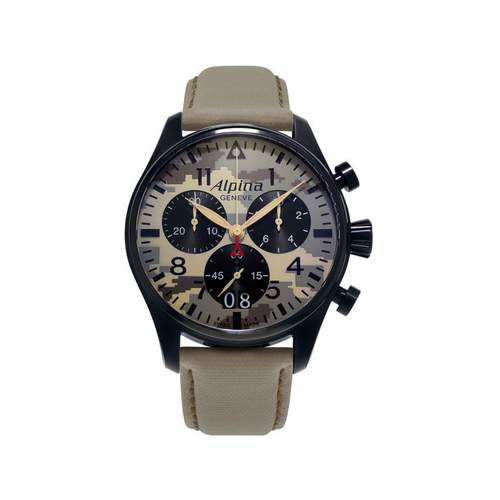 Montre Alpina homme acier noir bracelet cuir