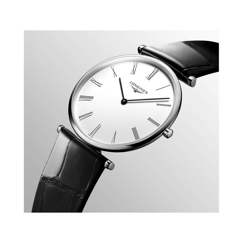 Montre Longines mixte acier cuir noir - vue 2