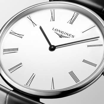 Longines-horloge voor dames en heren, van staal met zwart leer