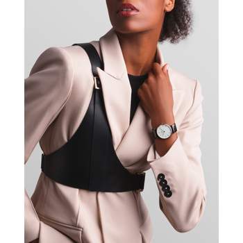 Longines-horloge voor dames en heren, van staal met zwart leer
